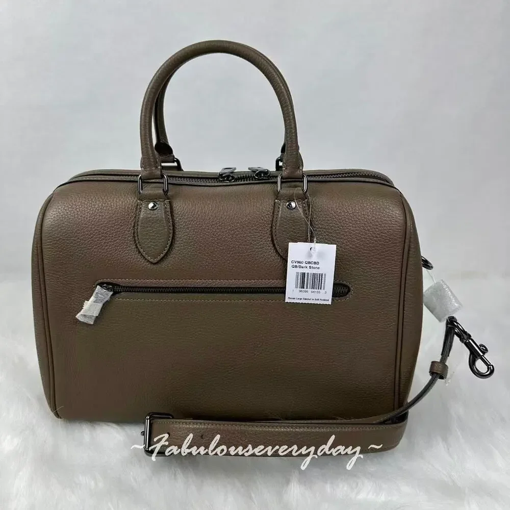 Coach Rowan Large Satchel Bag Crossbody In Leather/QB/Dark Stone CV960 NWT - Picture 3 of 8